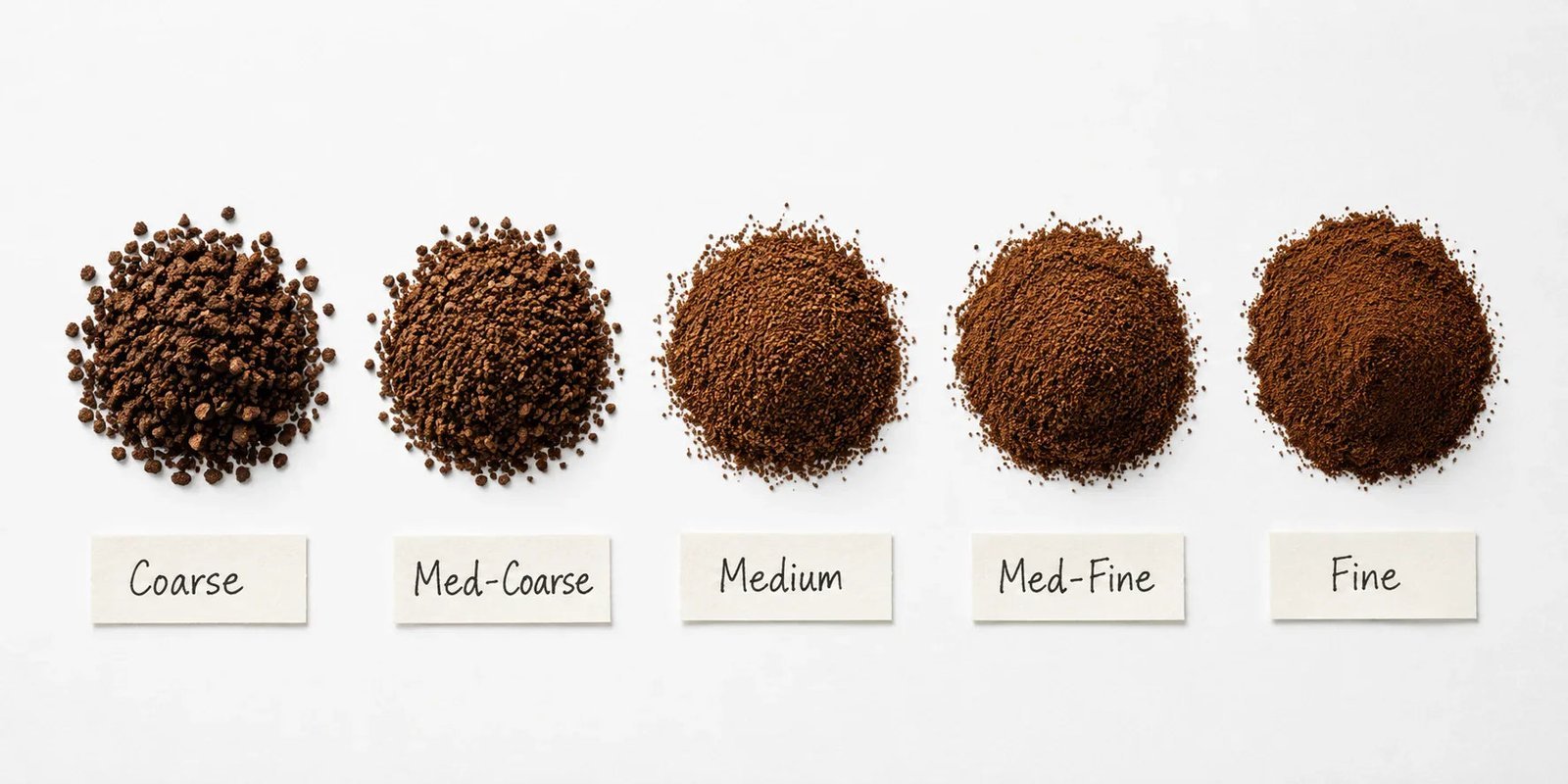 Inconsistent coffee grounds sitting on a digital scale next to whole coffee beans.