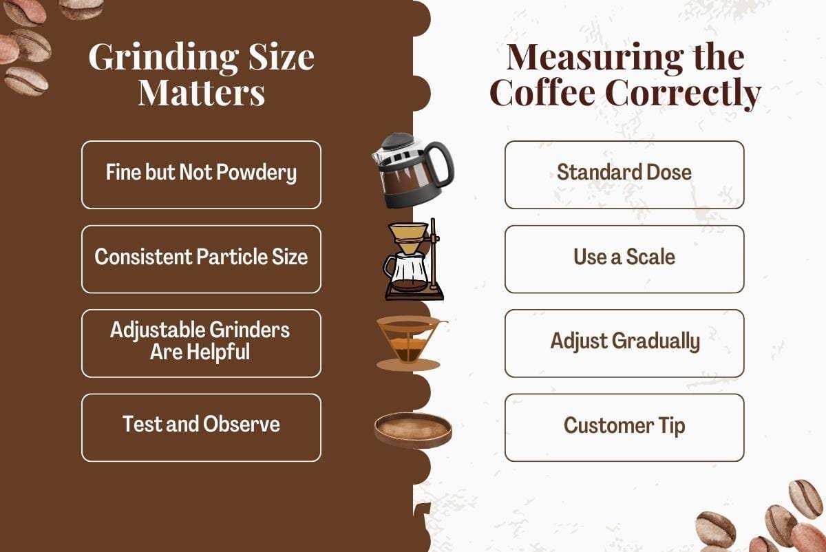 Inspecting a coffee grinder label before preparing grounds for a French press.