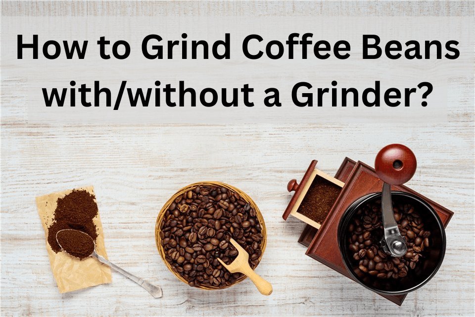 Manually grinding coarse coffee beans into finer grounds using a stone mortar and pestle.