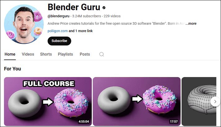 A creative workspace with a computer running Blender software for 3D modeling.