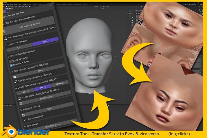 A creative workspace showing Blender software used for designing 3D Second Life content.