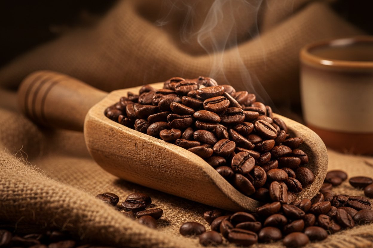 Hands pouring hot water over grounded coffee beans during the brewing process.