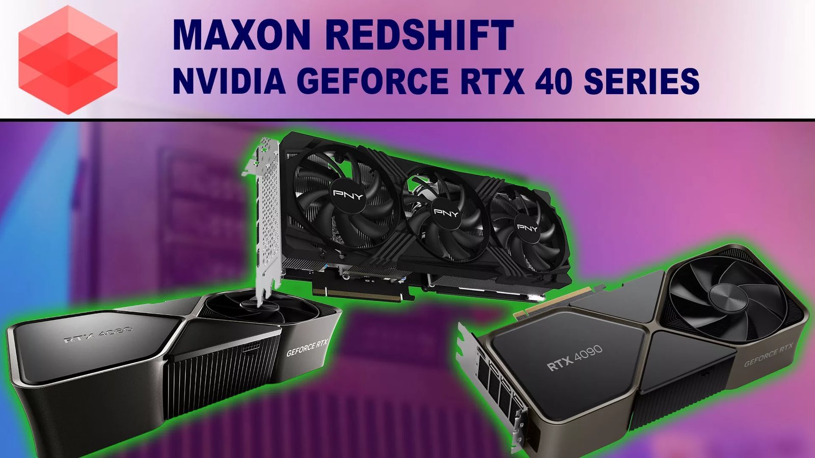 A high-performance graphics card designed for professional Redshift rendering on a clean desk.