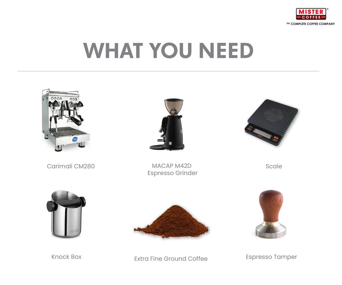 Essential gear including a grinder and scale for making perfect ground coffee.