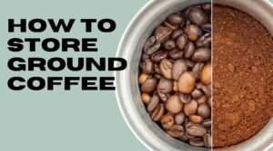 A fresh jar of ground coffee sits on a marble countertop ready for brewing.