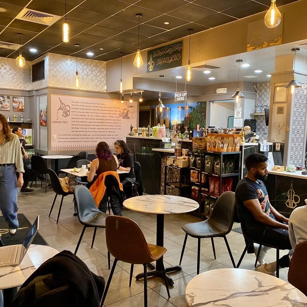 A quiet and clean interior of a local coffee shop.