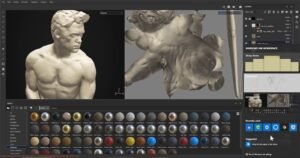 A professional 3D artist workspace with Substance Painter open on a clean monitor.