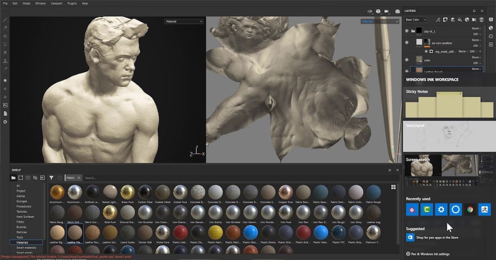 A professional 3D artist workspace with Substance Painter open on a clean monitor.