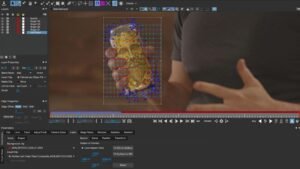 A professional designer using motion tracking software for C4D in a bright creative studio.
