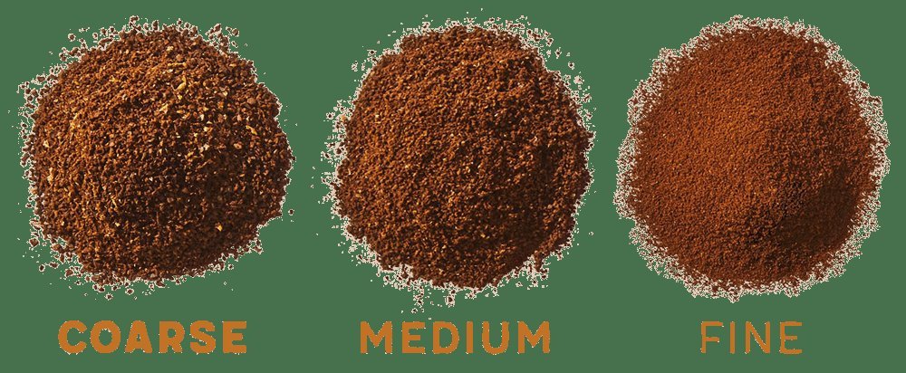 Four jars displaying different coffee grind sizes from coarse to fine textures.