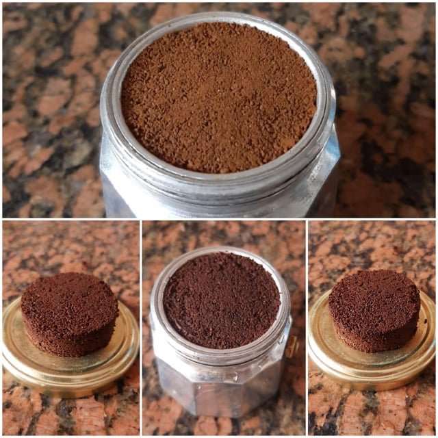 An old blade grinder with unevenly crushed coffee beans on a table.