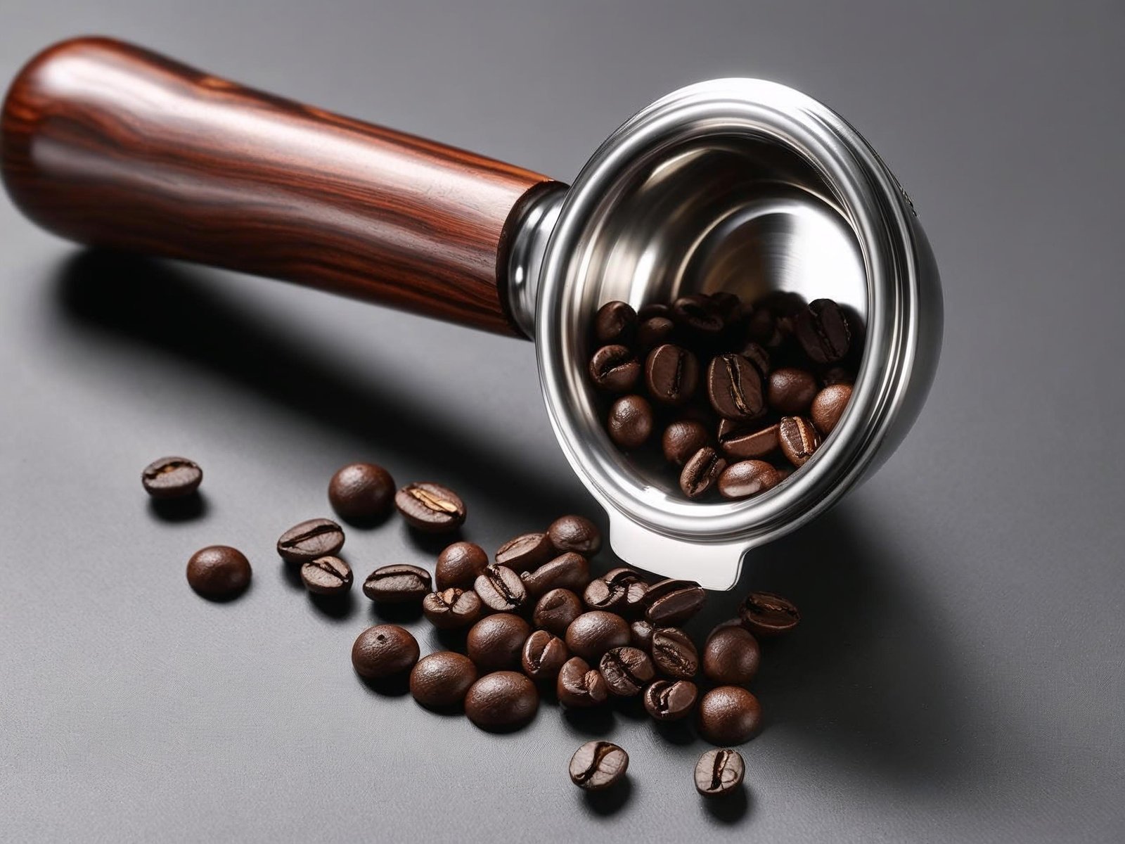 A collection of various ground coffee products and brewing equipment on a wooden table.
