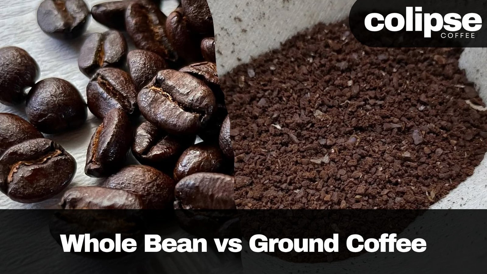 A burr coffee grinder with fresh grounds and a container of whole beans.