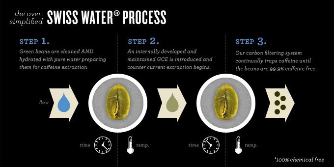 Steam rises from green coffee beans inside a modern water processing facility.