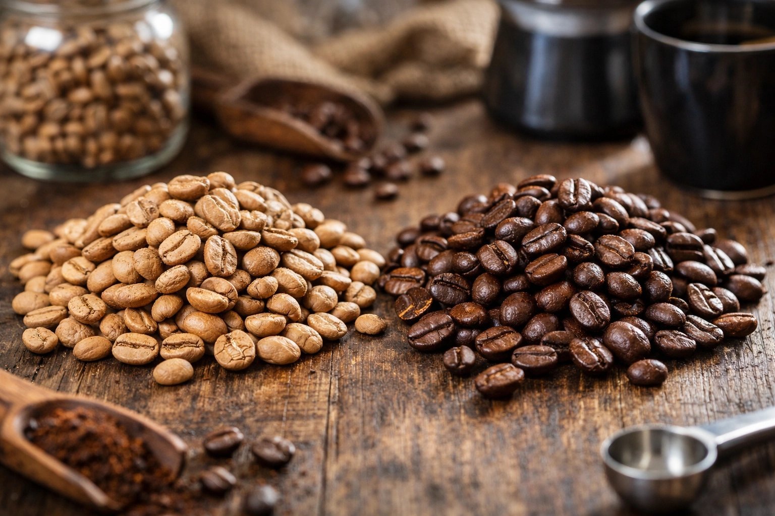 Roasted coffee beans being inspected during the professional coffee roasting process.