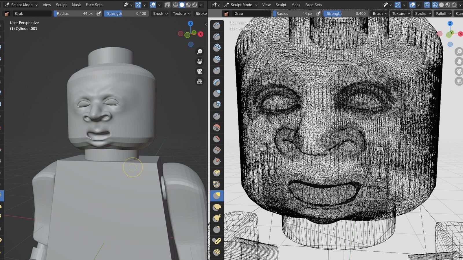 A 3D digital sculpture displayed on a computer screen showing optimal blender resolution settings.