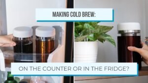 Glass jar of cold brew coffee on a sunlit kitchen counter