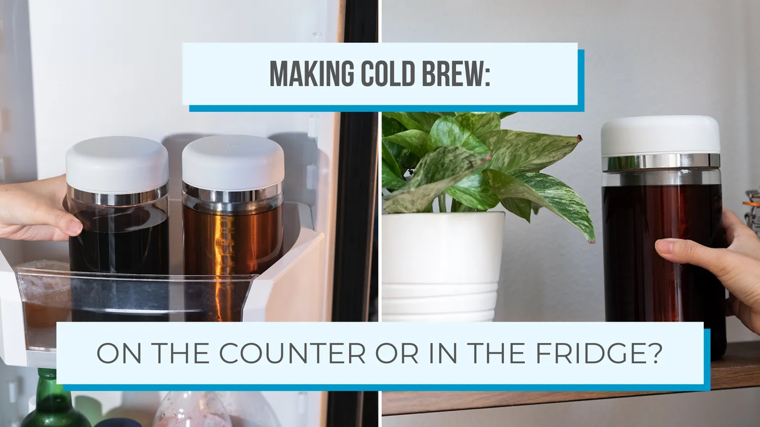 Sealed cold brew jar with thermometer on wooden countertop